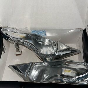Silver sling-back pumps